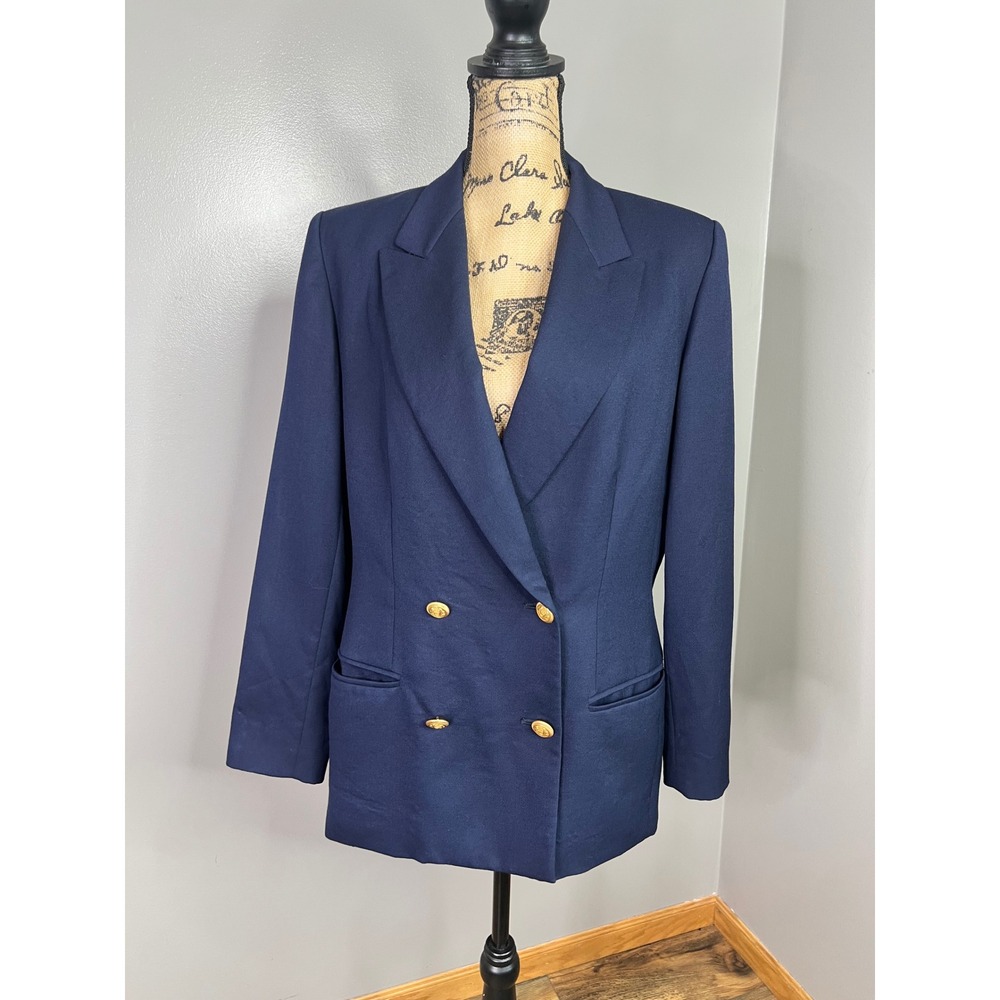 Vintage Pendleton Navy Blue Virgin Wool Double Breasted Blazer preppy office